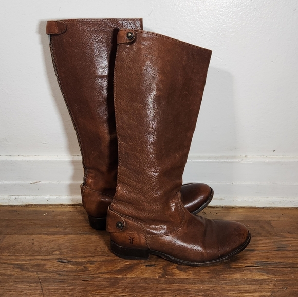 FRYE Melissa Button Back Zip Cognac Leather Boot - Picture 2 of 9